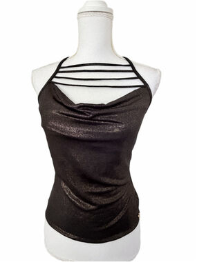 Women's Morgan de Toi Black Gold Shimmer Halter Tank Top S